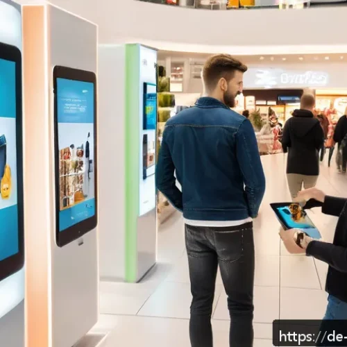 Home 17 소비자 심리 분석의 한계와 극복 방안 - A modern retail scene in a stylish German shopping mall, showing diverse consumers interacting with ...